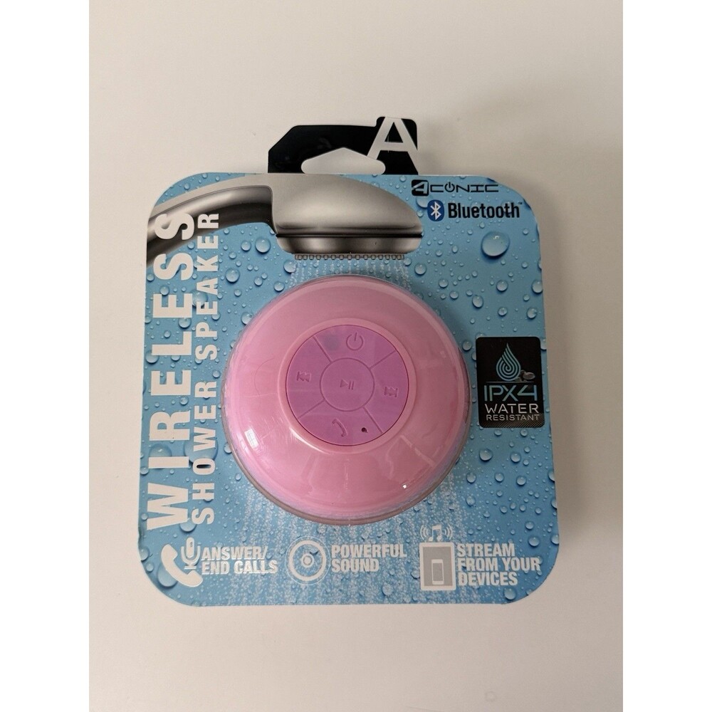 Aconic Bluetooth Wireless Shower Speaker IPX4 Water Resistant Pink Built-In Mic